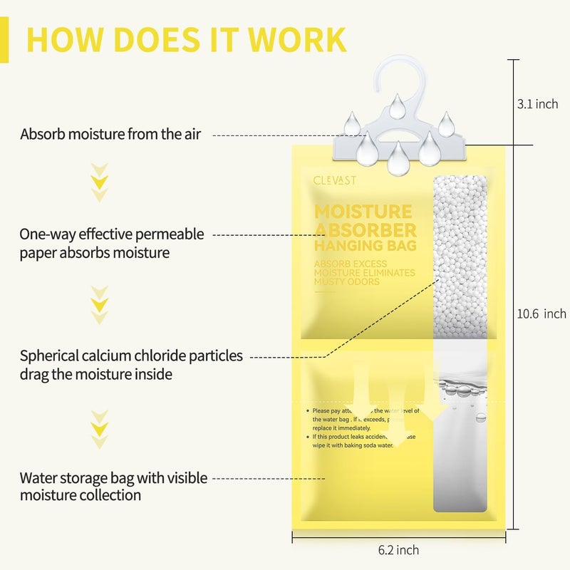 CLEVAST Moisture Absorbers Packets 10 Pack, Dehumidifier Bags for Closet, Scented Hanging Humidity Absorber in Wardrobes, Bedrooms, Bathrooms (Lemon) - Image 4